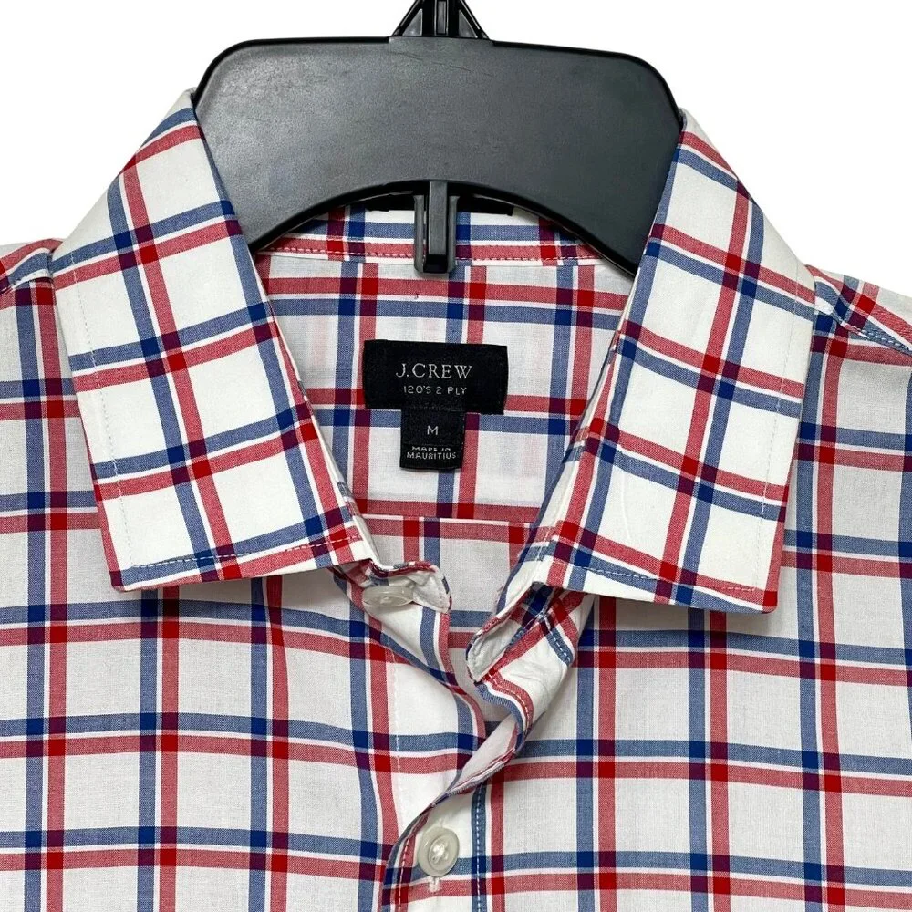 J.Crew Mens Cotton Red & Blue Plaid Button-Down Long‎ Sleeve Shirt M